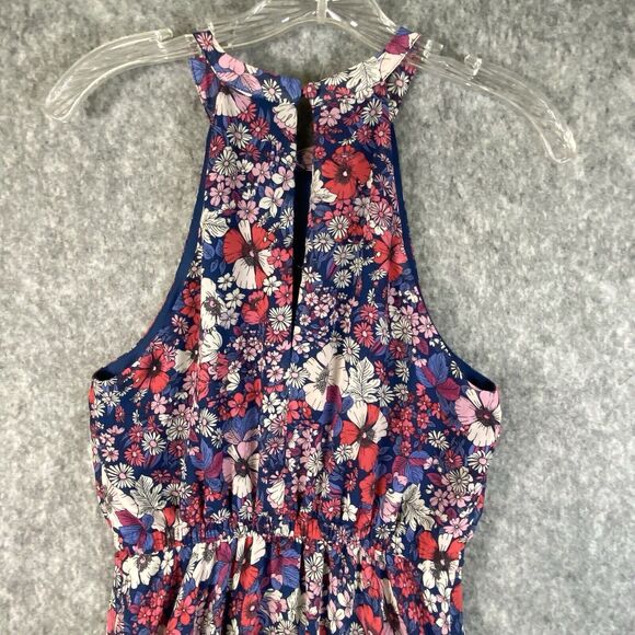 BCBG Paris Dress Womens XS Blue Pink Halter Floral Chiffon Handkerchief Hem Boho - Picture 10 of 15